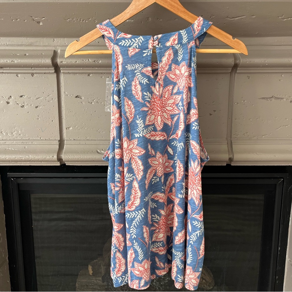 Rachel Zoe Linen Fresh Halter Top Blue Red White Floral Lightweight Vacation 1X - Picture 3 of 5